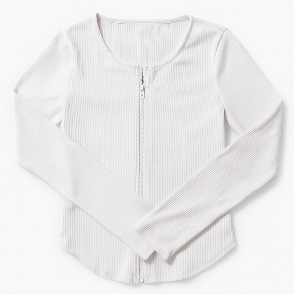 D7 - ALO Yoga White Ribbed Long Sleeve Jacket